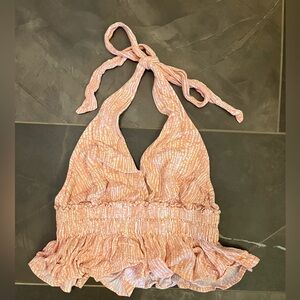 coral smocked halter top